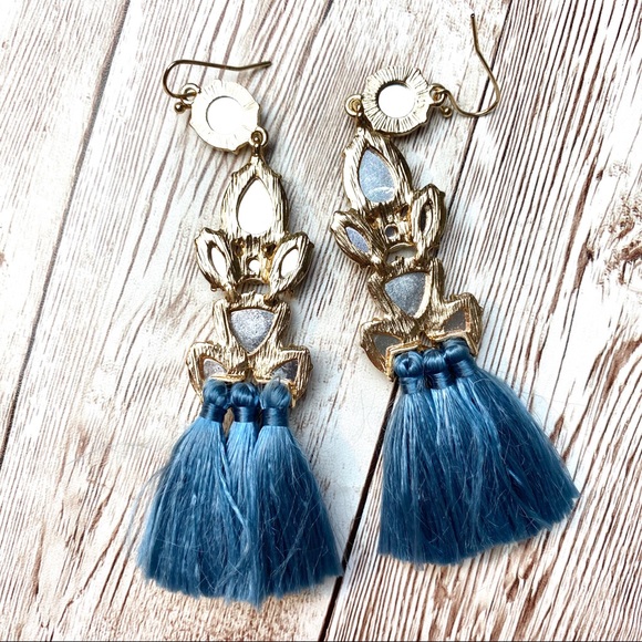 Firedia Light Blue Women Tassel Crystal Earrings - Picture 6 of 8